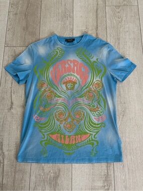 Versace music 70s psych blue tie dye t shirt men S